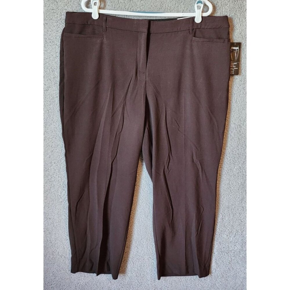 NEW Kim Rogers Women's Curvy Fit Solutions Dress Pants Tummy Control Brown 18WS